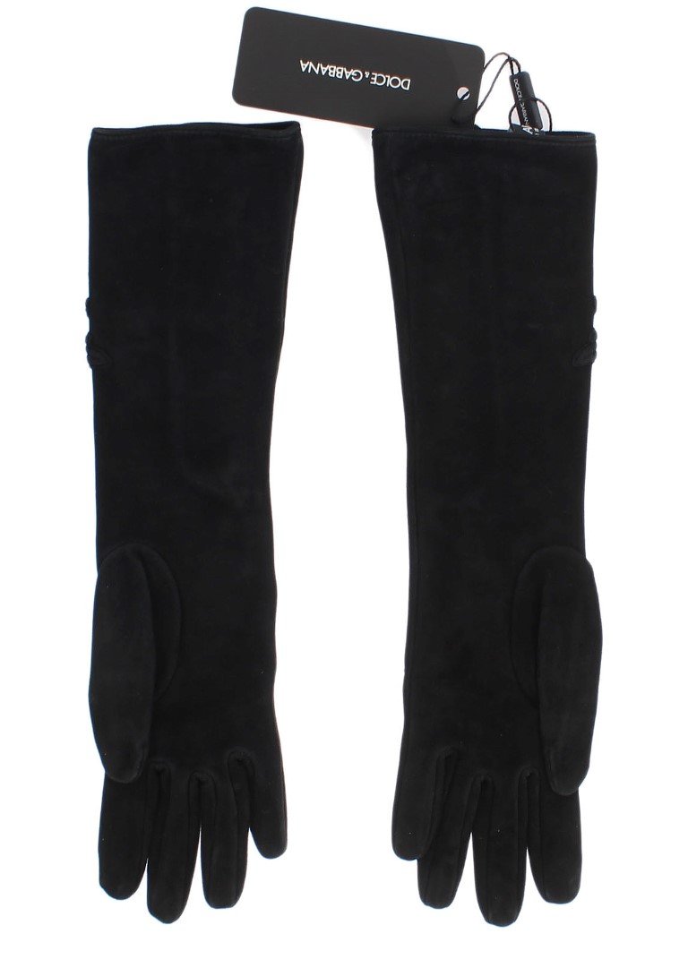 Black Suede Floral Ricamo Embroidered Gloves