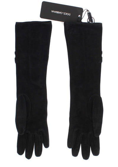 Black Suede Floral Ricamo Embroidered Gloves