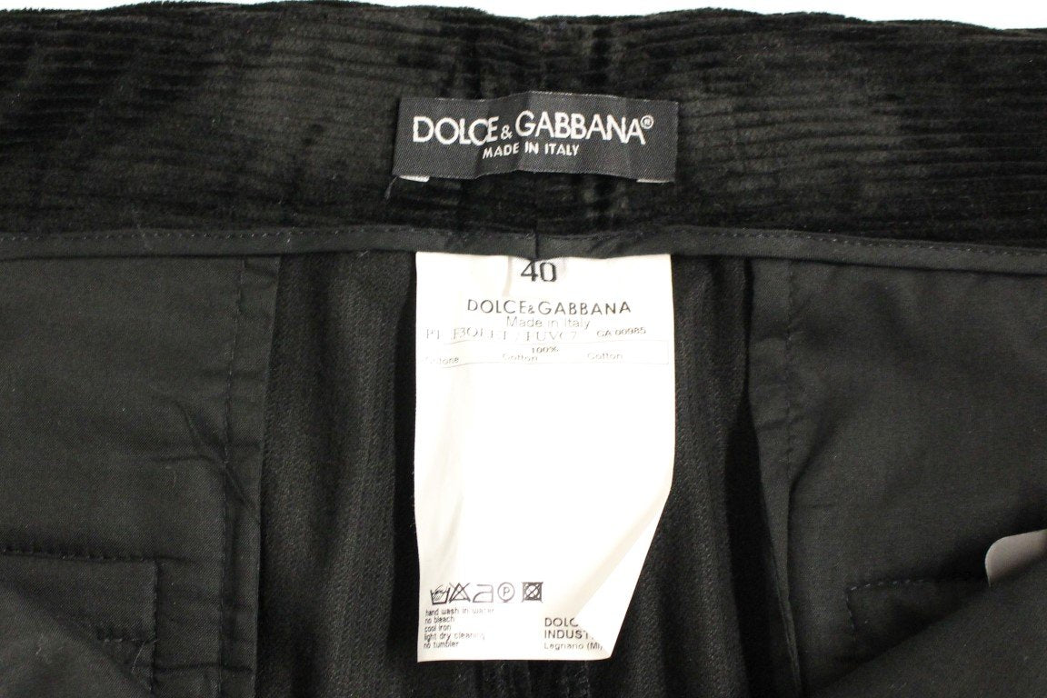 Black Corduroys Straight Logo Casual Pants