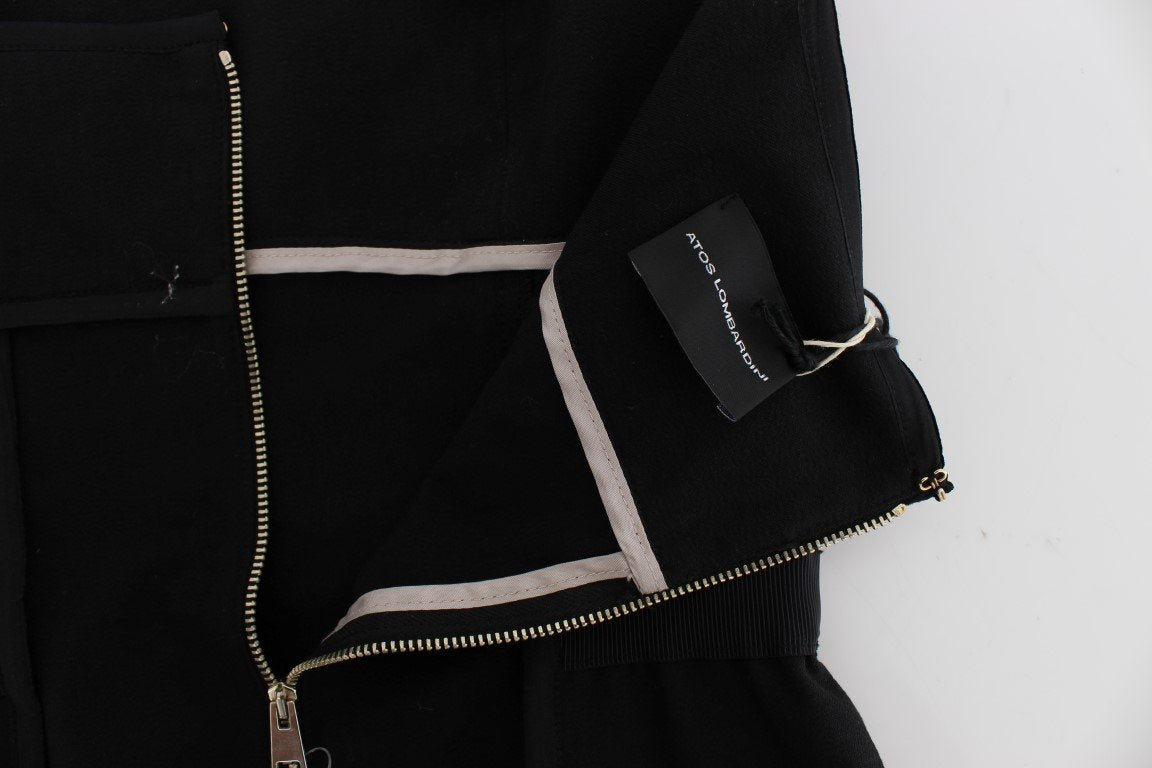 Black Cotton Stretch Mini A-Line Dress