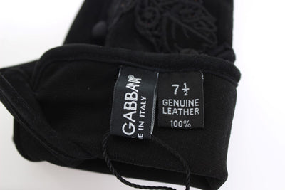 Black Suede Floral Ricamo Embroidered Gloves