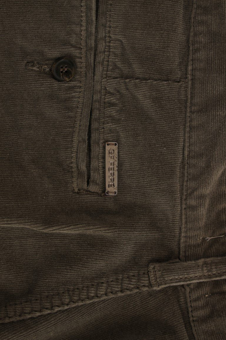 Green Stretch Straight Fit Corduroy Pants