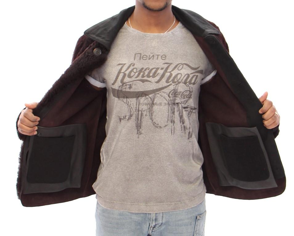 Runway Brown Shearling Leather Jacket Coat