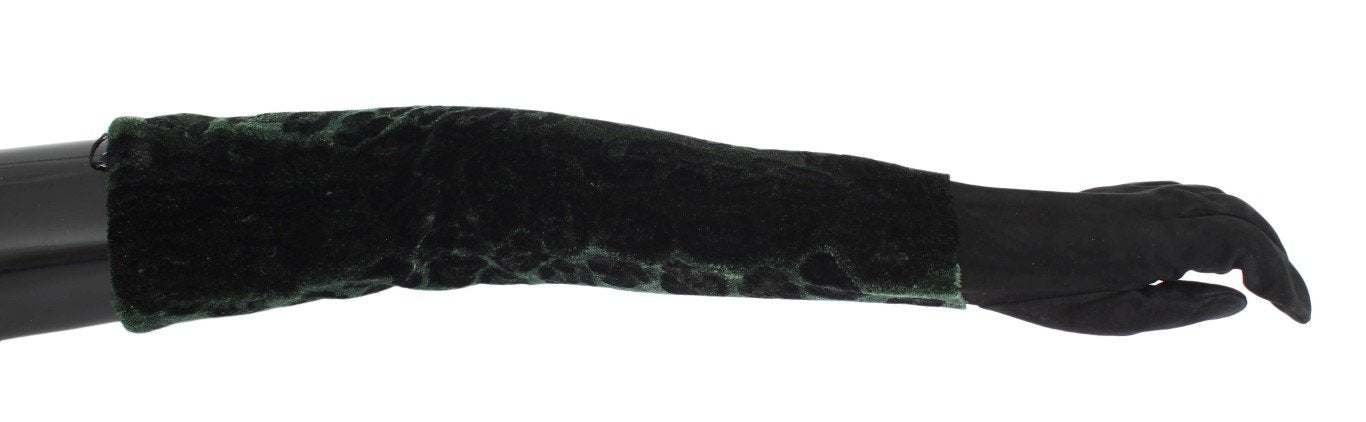 Green Black Leopard Leather Elbow Gloves