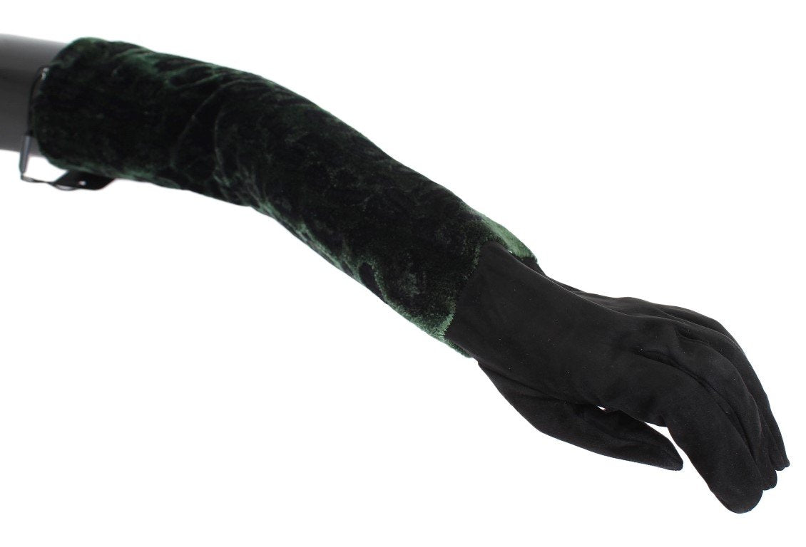 Green Black Leopard Leather Elbow Gloves