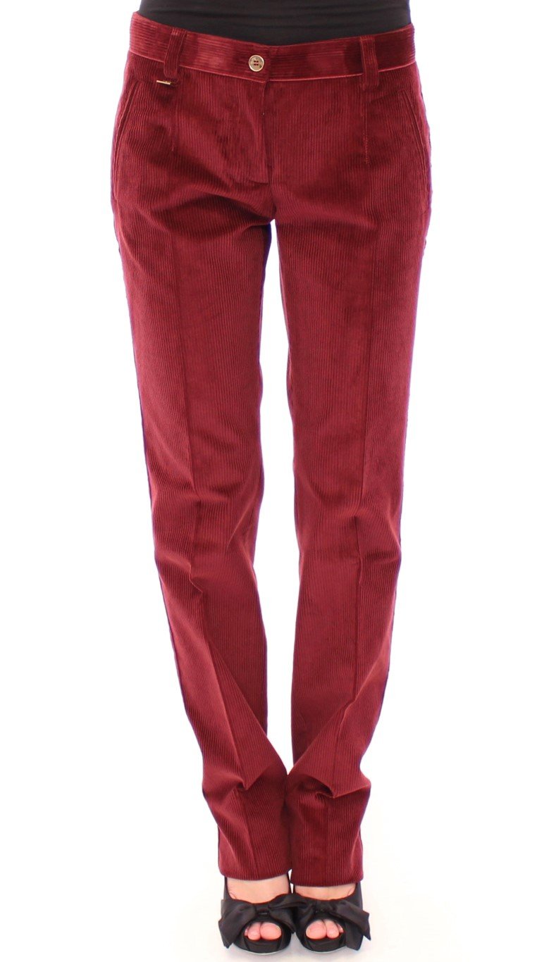 Red Bordeaux Corduroys Straight Casual Pants