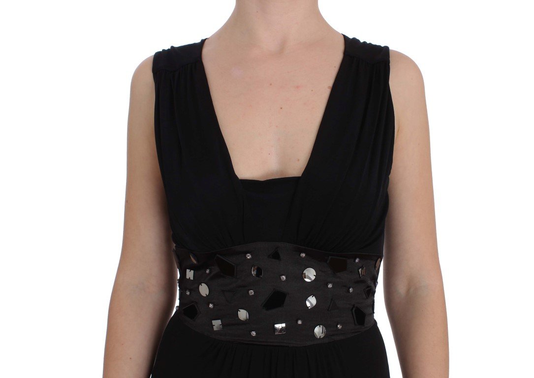 Black Viscose Long Maxi Shift Crystal Dress