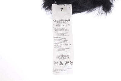 Black Gray Leather Fur Elbow Gloves