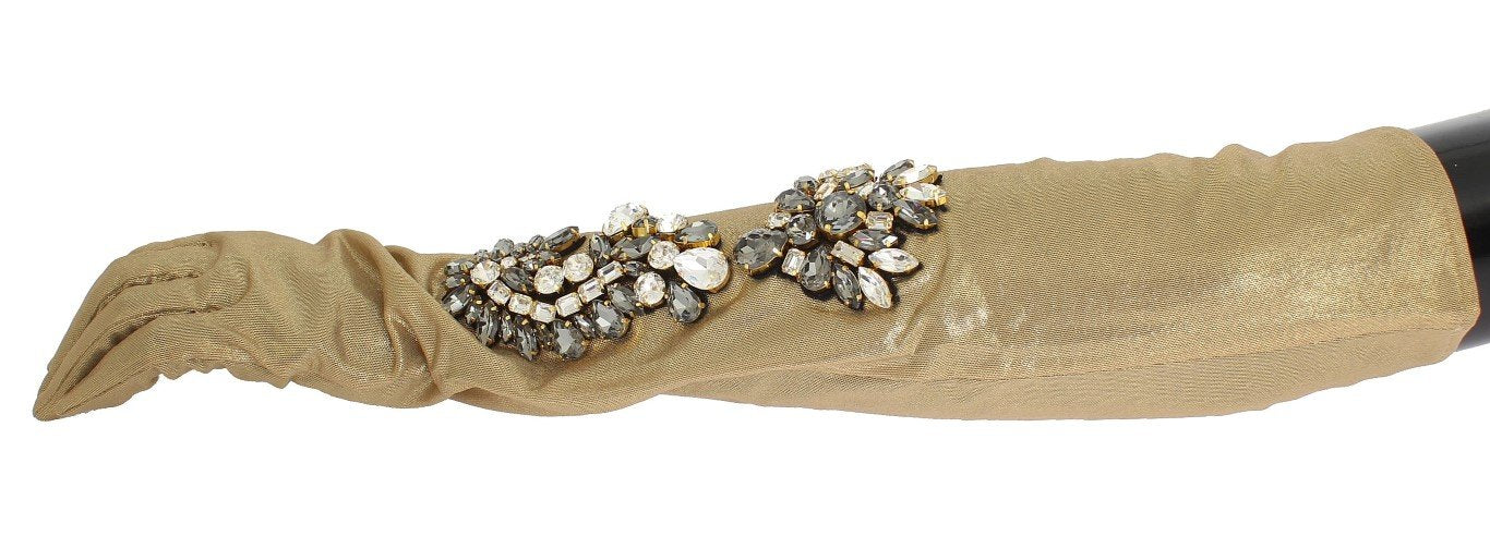 Gold Floral Crystal Elbow Long Gloves