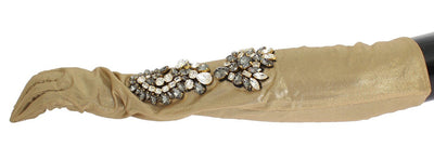 Gold Floral Crystal Elbow Long Gloves