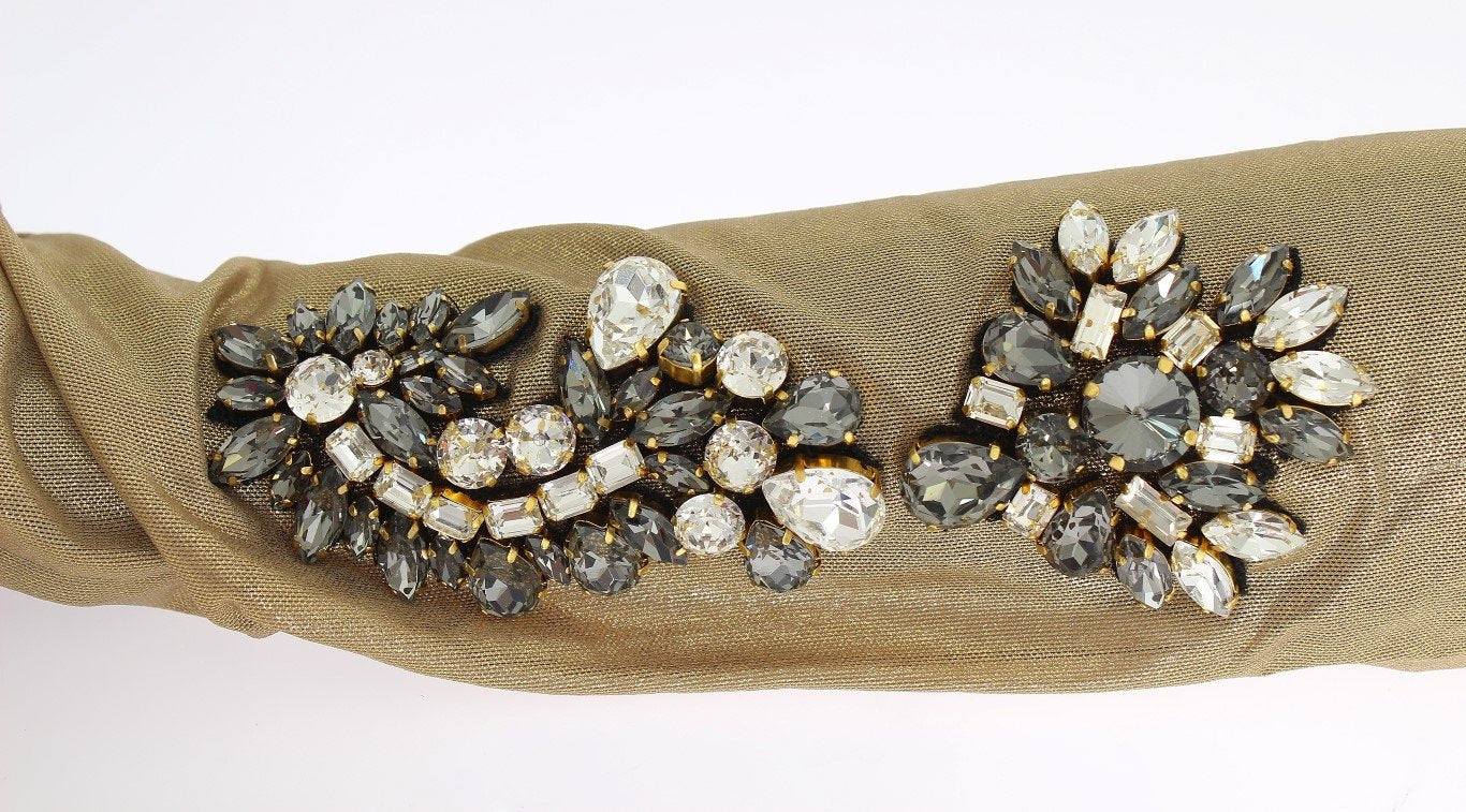 Gold Floral Crystal Elbow Long Gloves