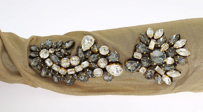 Gold Floral Crystal Elbow Long Gloves