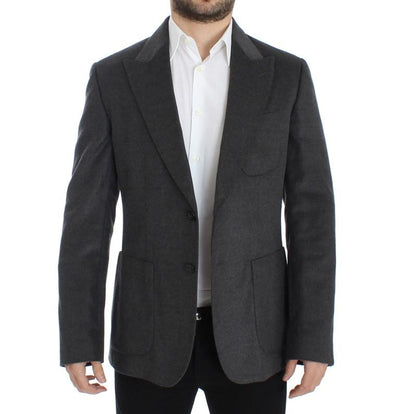 Gray silk two button blazer
