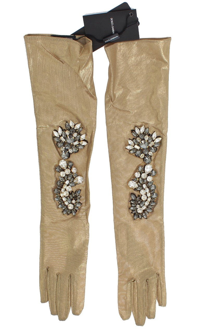 Gold Floral Crystal Elbow Long Gloves