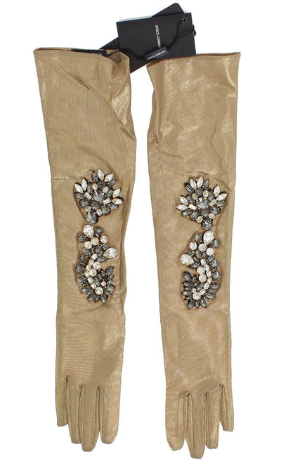 Gold Floral Crystal Elbow Long Gloves
