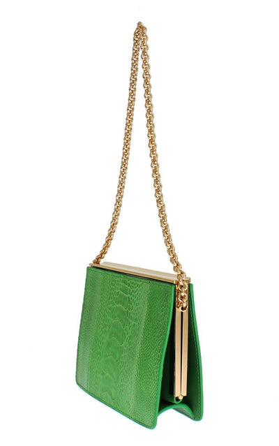 Green leather evening bag
