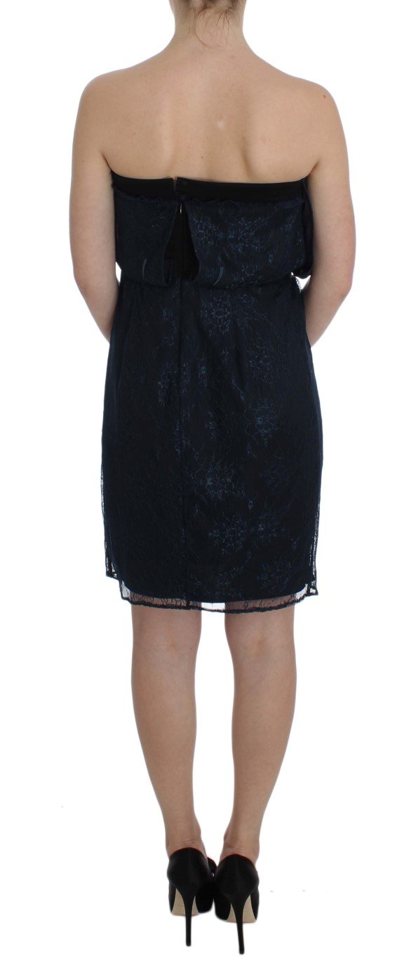 Blue Floral Lace Sleeveless Dress