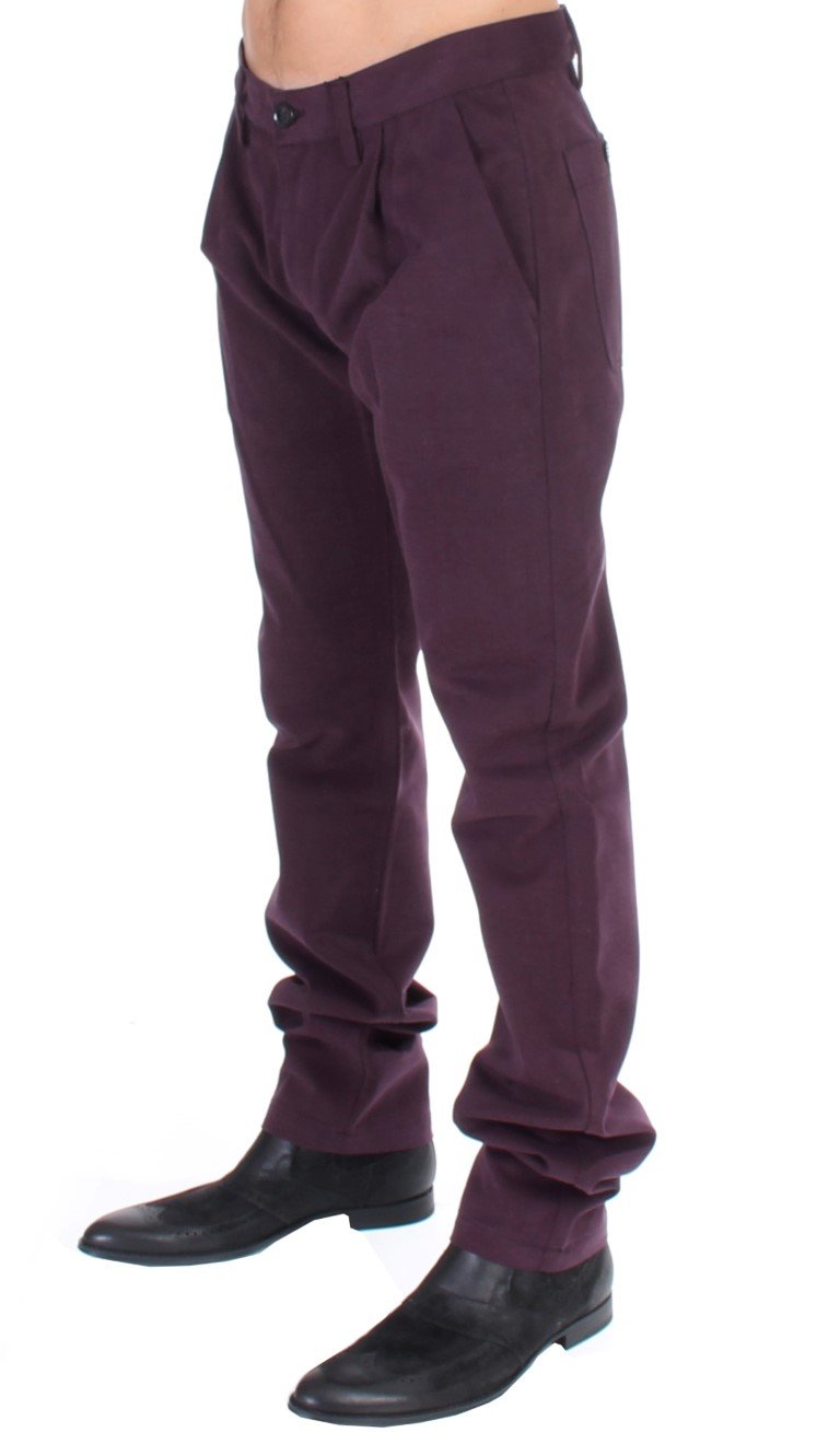 Purple Cotton Straight Fit Casual Pants