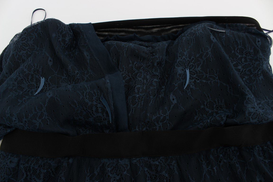 Blue Floral Lace Sleeveless Dress