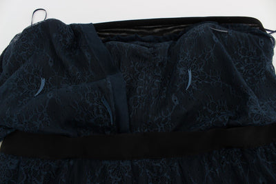 Blue Floral Lace Sleeveless Dress