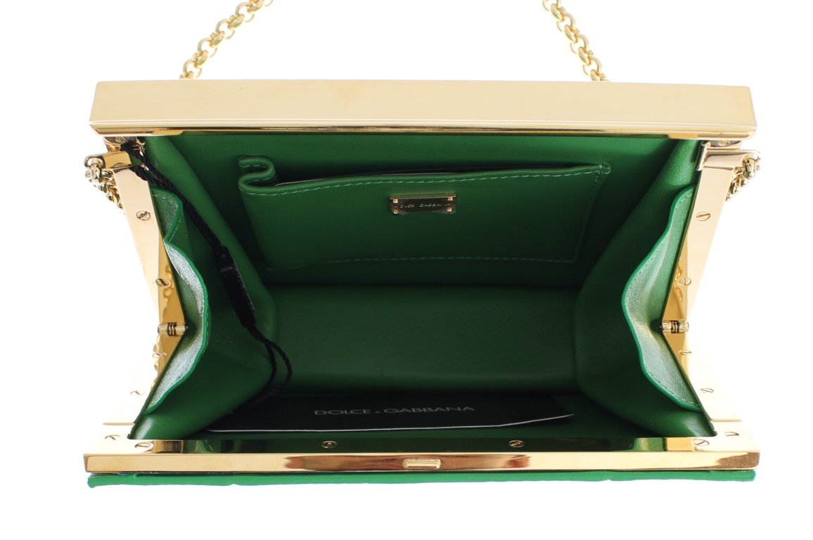 Green leather evening bag