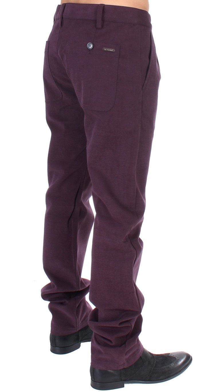 Purple Cotton Straight Fit Casual Pants