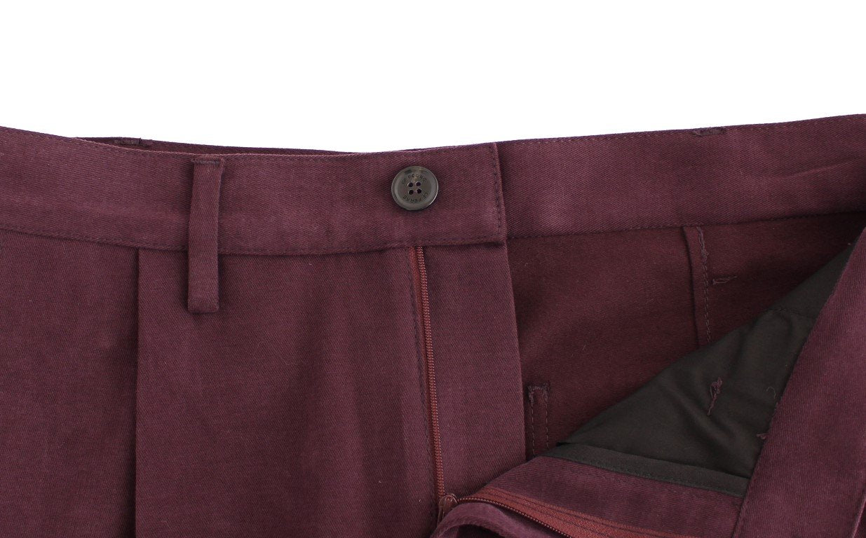 Purple Cotton Straight Fit Casual Pants