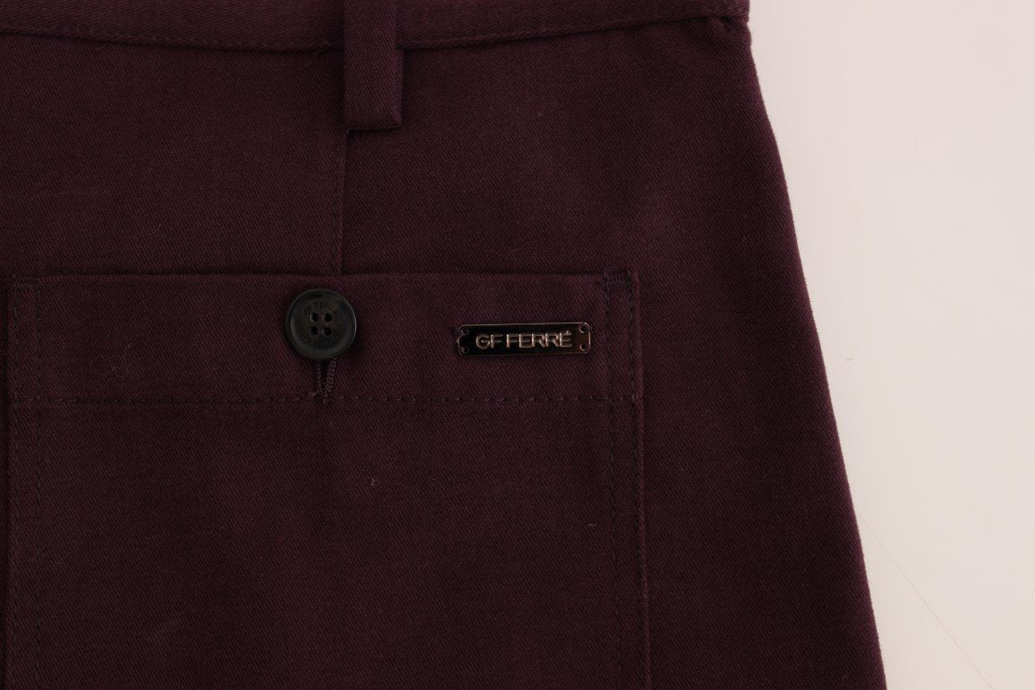 Purple Cotton Straight Fit Casual Pants