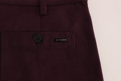 Purple Cotton Straight Fit Casual Pants