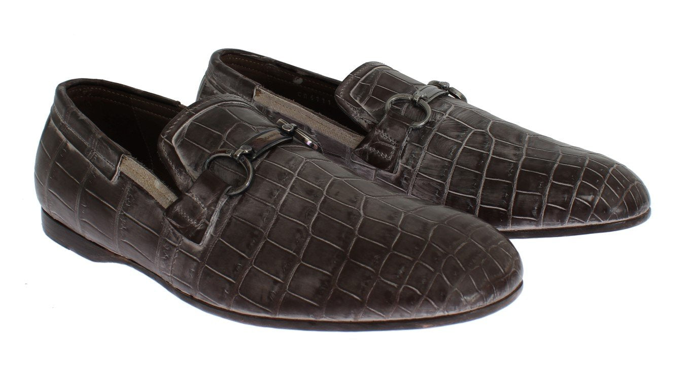 Brown Crocodile Loafers Dress Formal Shoes