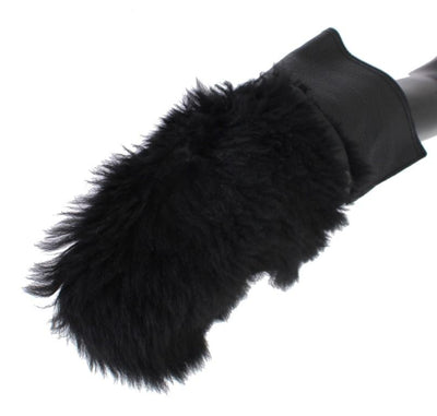 Black Leather Sheepskin Shearling Fur Gloves