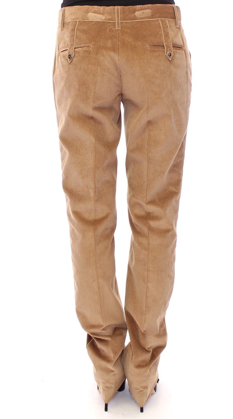 Beige Corduroys Straight Logo Casual Pants
