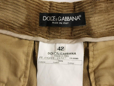 Beige Corduroys Straight Logo Casual Pants