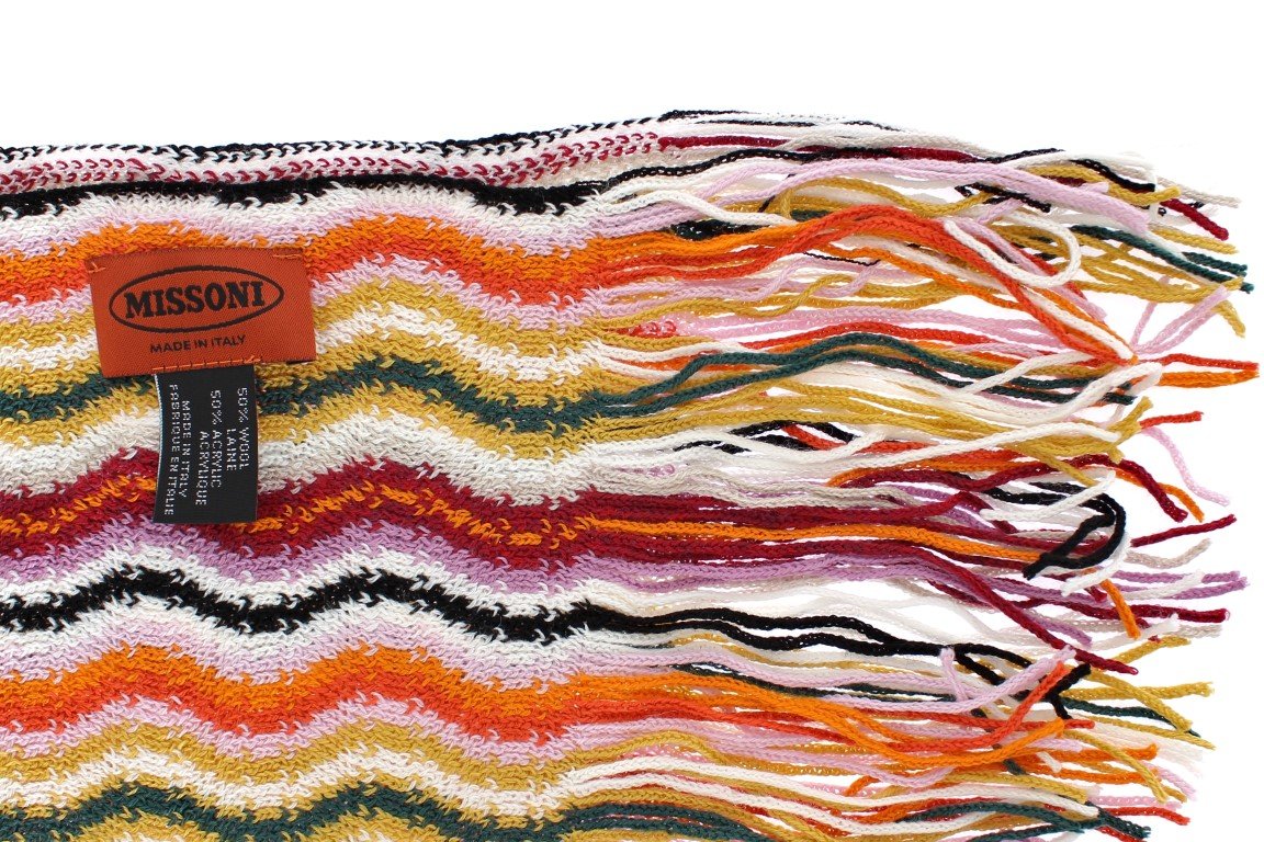Multicolor zig zag pattern wool scarf
