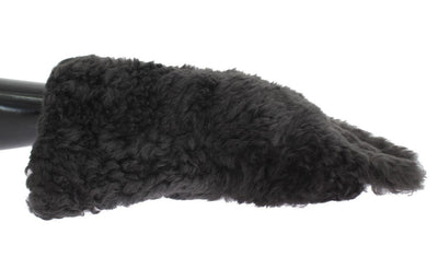 Gray Leather Shearling Fur Gloves