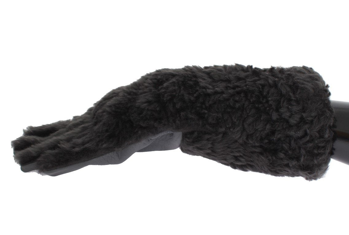 Gray Leather Shearling Fur Gloves