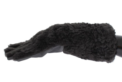 Gray Leather Shearling Fur Gloves
