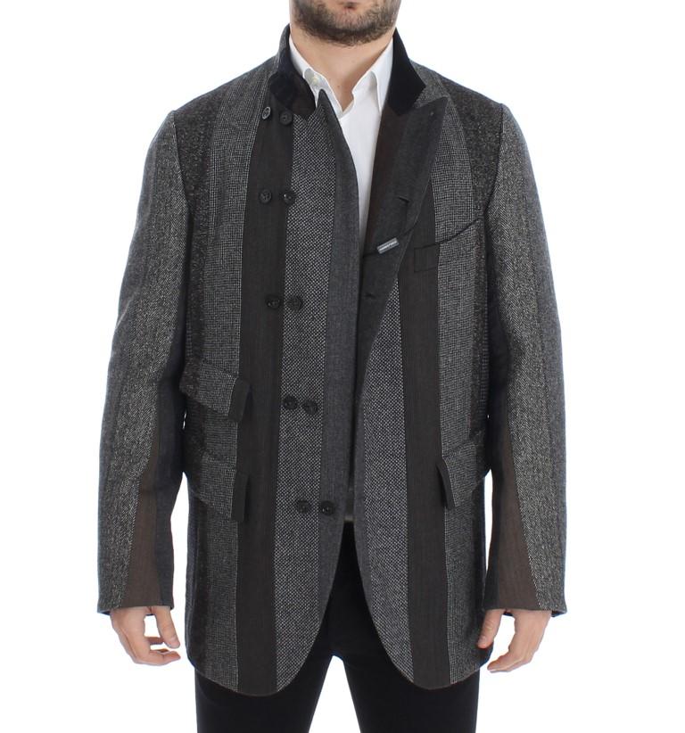 Gray striped wool stretch blazer
