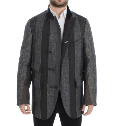 Gray striped wool stretch blazer