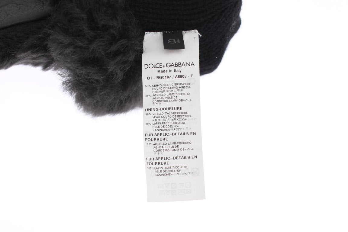 Gray Leather Shearling Fur Gloves