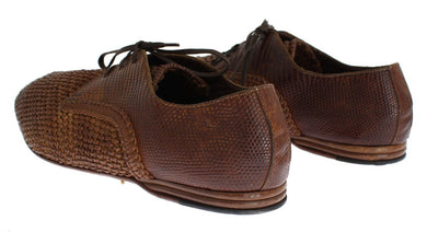 Brown Lizard Skin Woven Leather Shoes