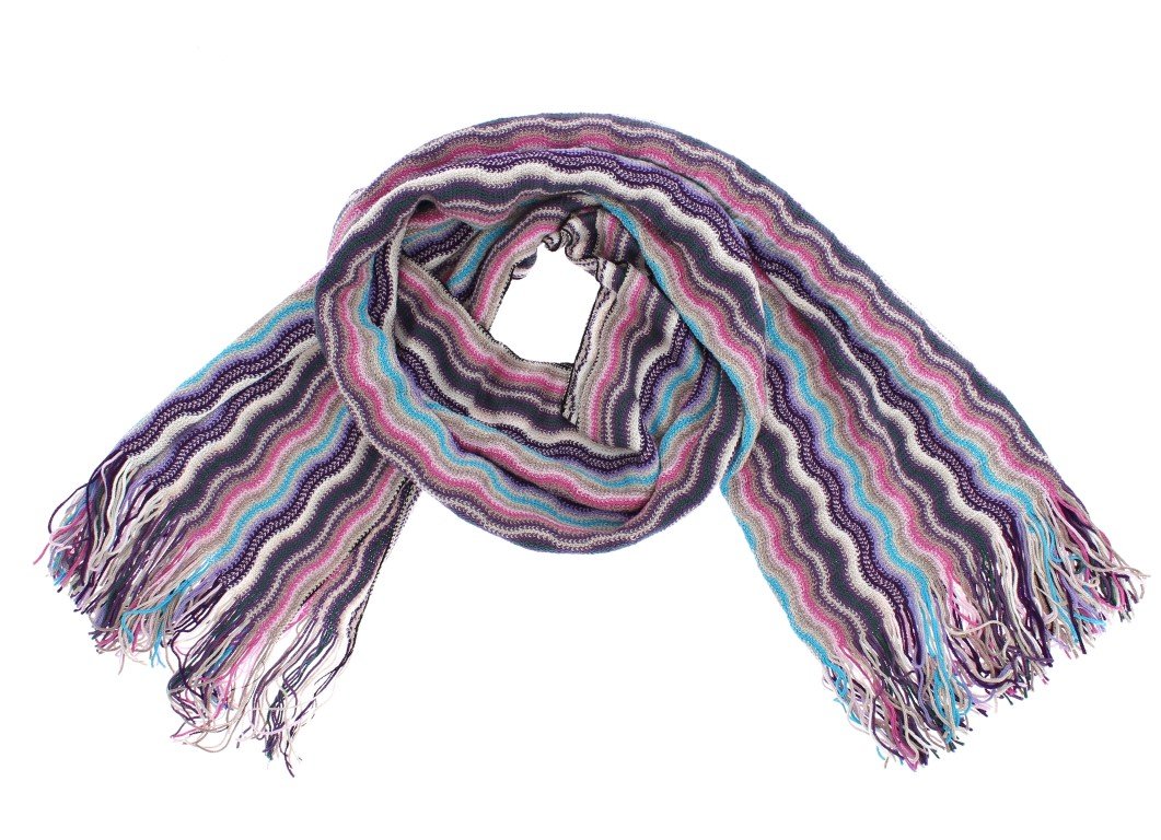 Multicolor zig zag pattern wool scarf