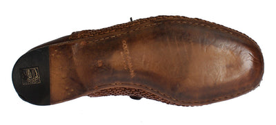 Brown Lizard Skin Woven Leather Shoes