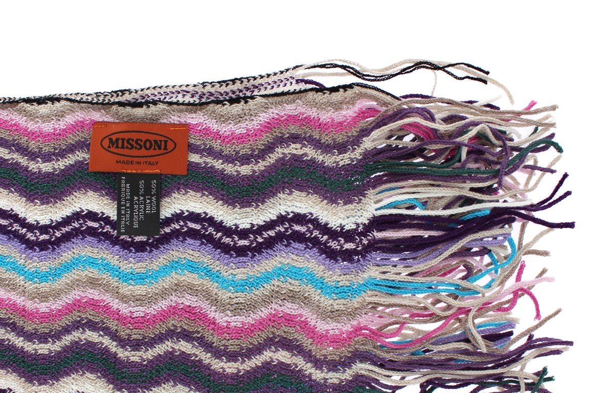 Multicolor zig zag pattern wool scarf