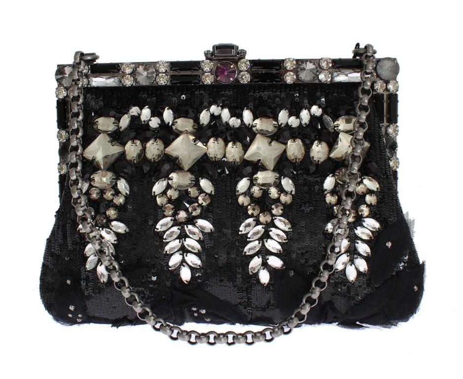 Black crystal VANDA clutch bag