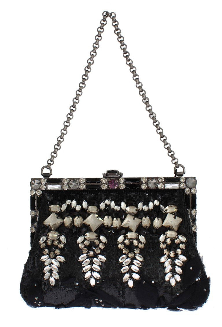 Black crystal VANDA clutch bag