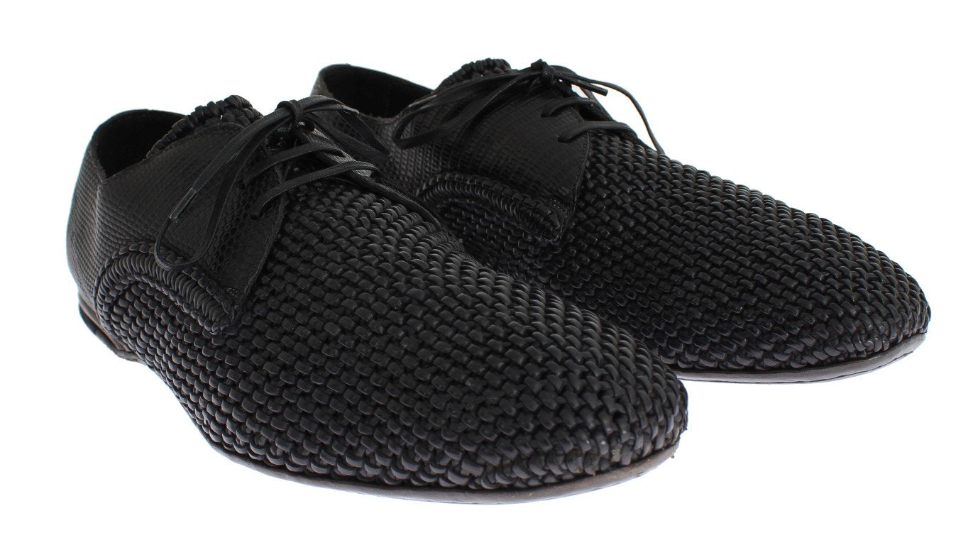 Black Lizard Skin Woven Leather Shoes
