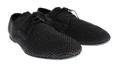 Black Lizard Skin Woven Leather Shoes