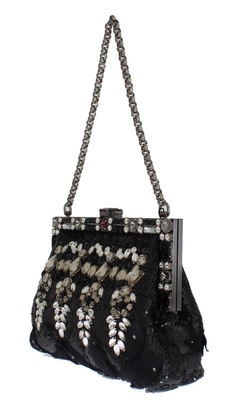 Black crystal VANDA clutch bag