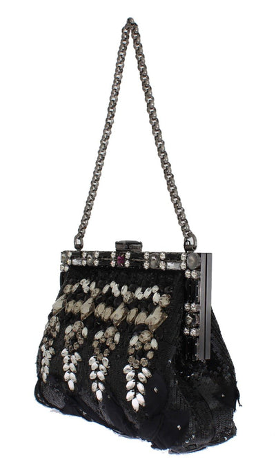 Black crystal VANDA clutch bag